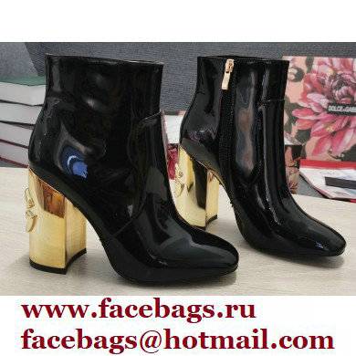 Dolce & Gabbana Heel 10.5cm Leather Ankle Boots Patent Black with DG Karol Heel 2021